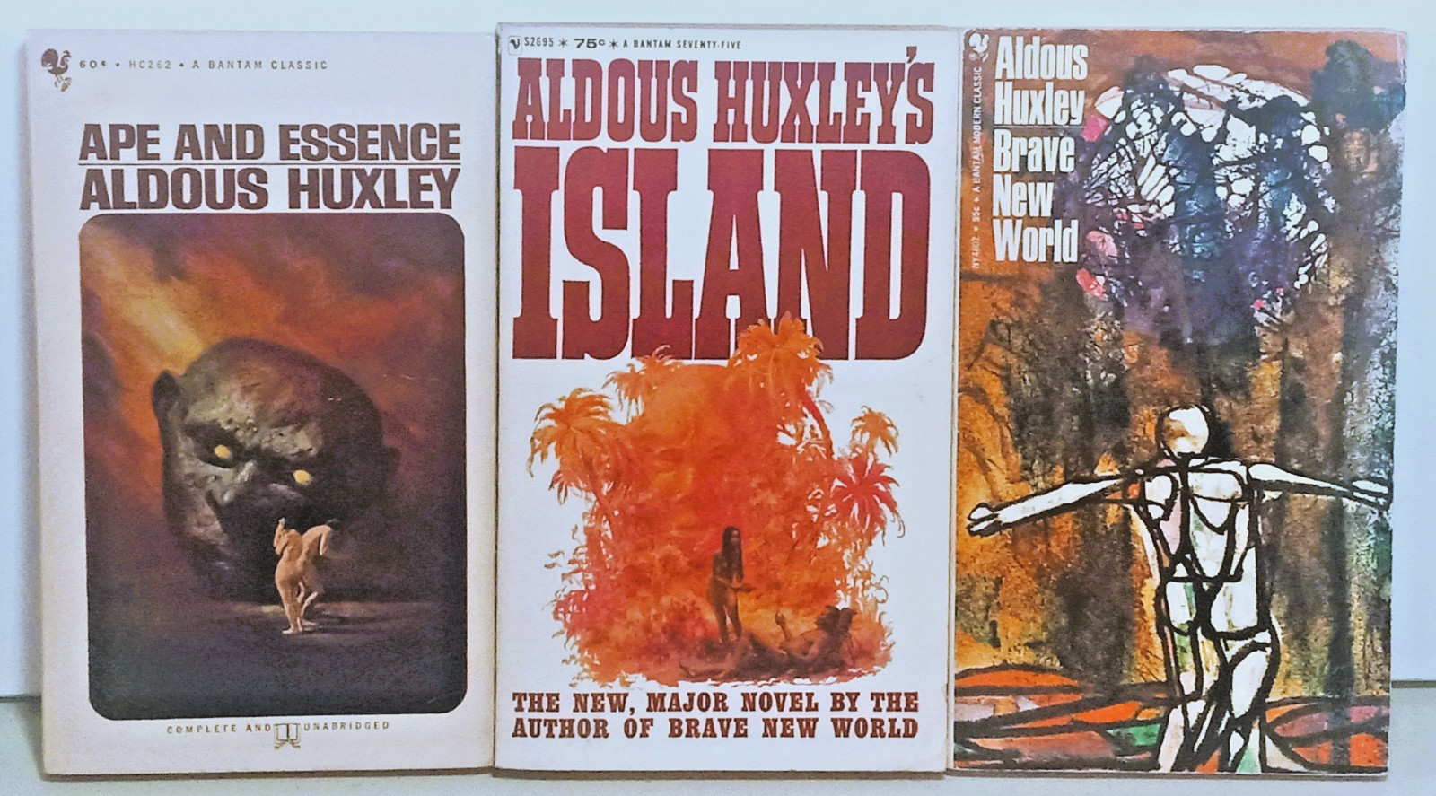 Lot of 3 Aldous Huxley novels: Ape and Essence, Island, Brave New World (PB)