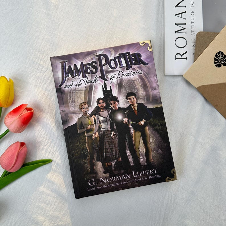 James Potter fantasy book series, hardcover, adventure and romance with bookmark