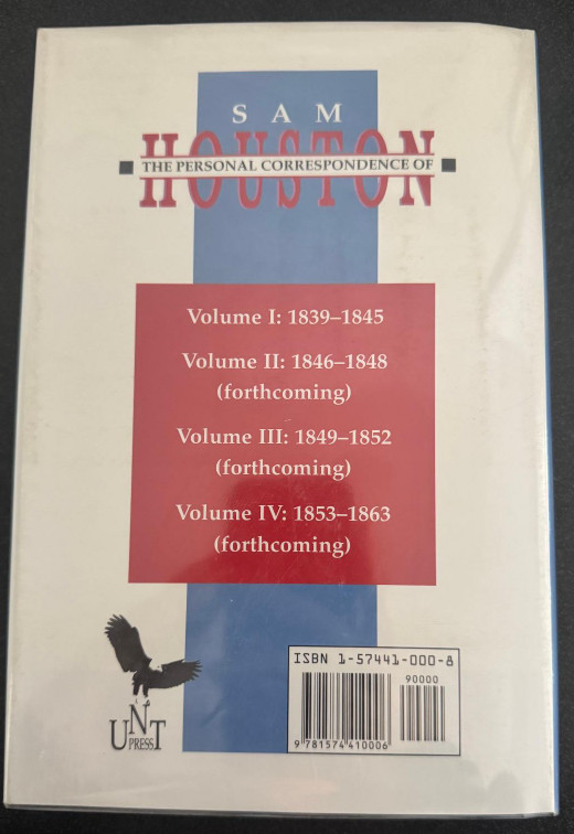 Personal Correspondence of Sam Houston – V1: 1839-1845 by Madge Thornall Roberts