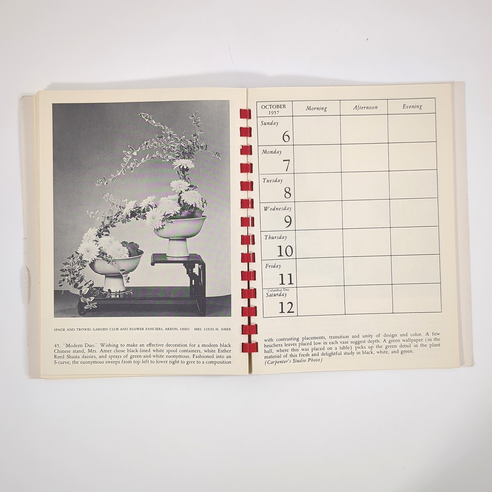 Flower Arrangement Calendar 1957 Floral Design Planner Box Helen Van Pelt Wilson