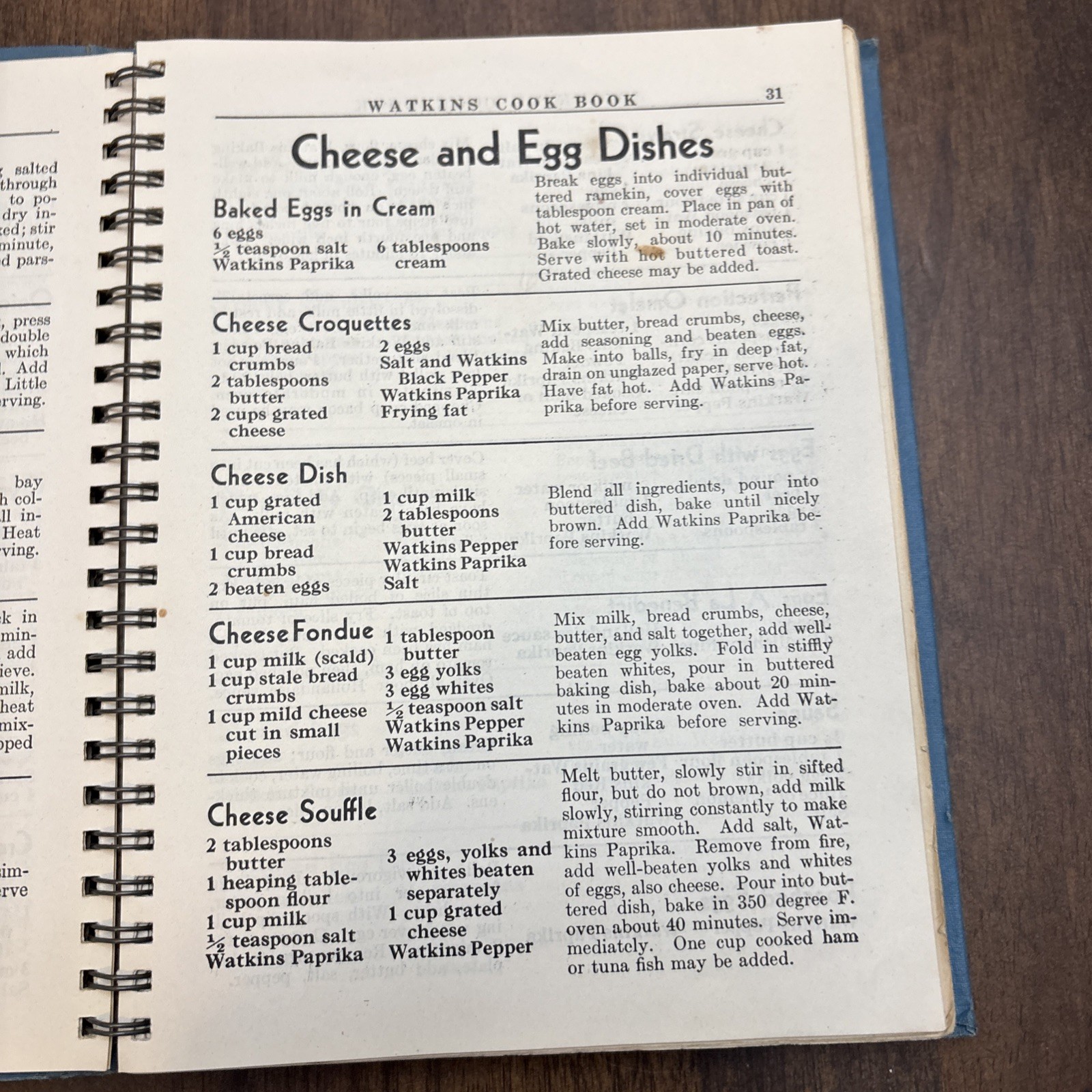 Cookbook 1938 J.R. Watkins Blue Wire Bound Interesting Recipes Vtg 288 Pages