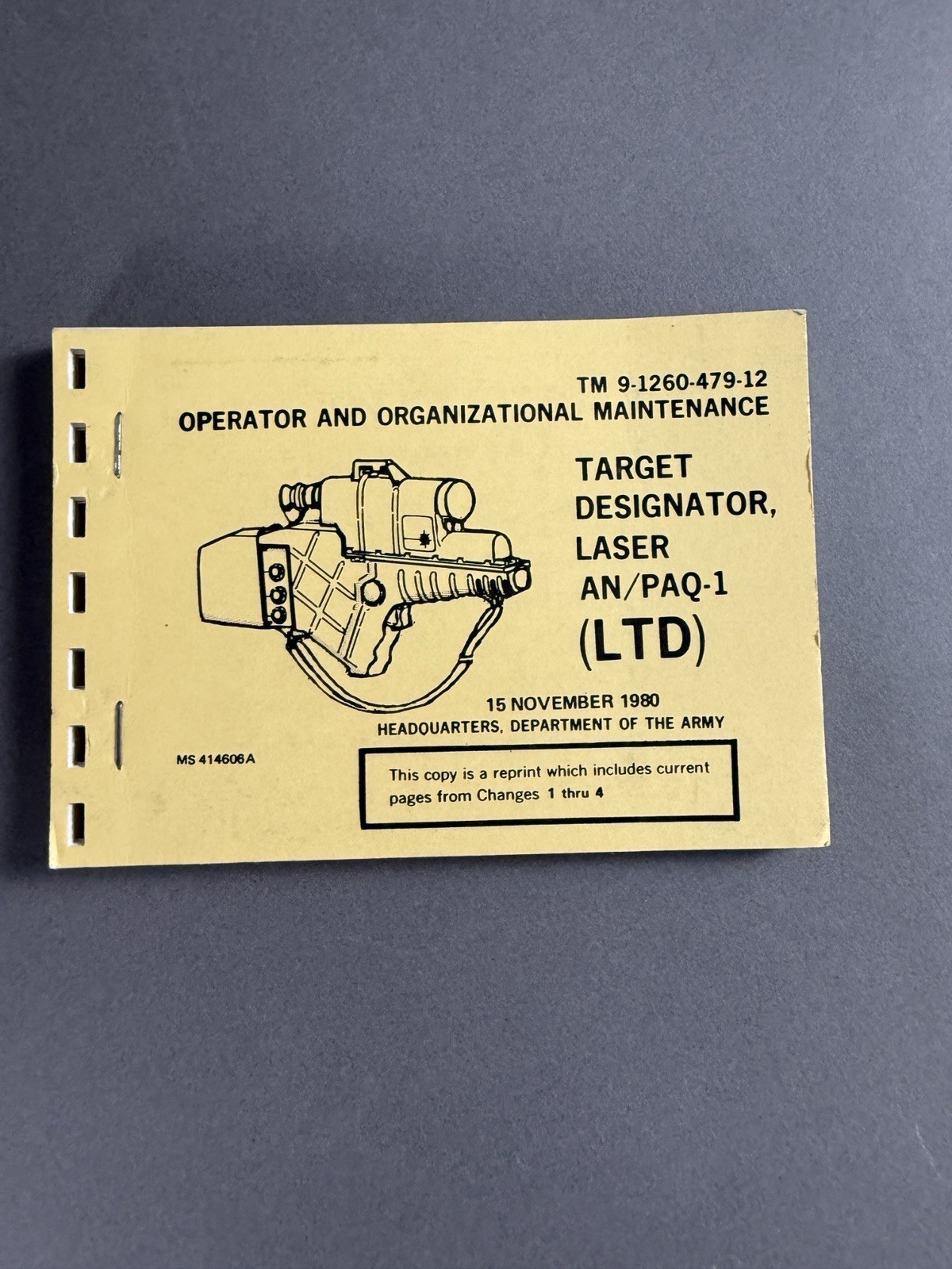 Target Designator Laser AN/PAQ-1 LTD 1980 Army Operator/Maint TM 9-1260-479-12