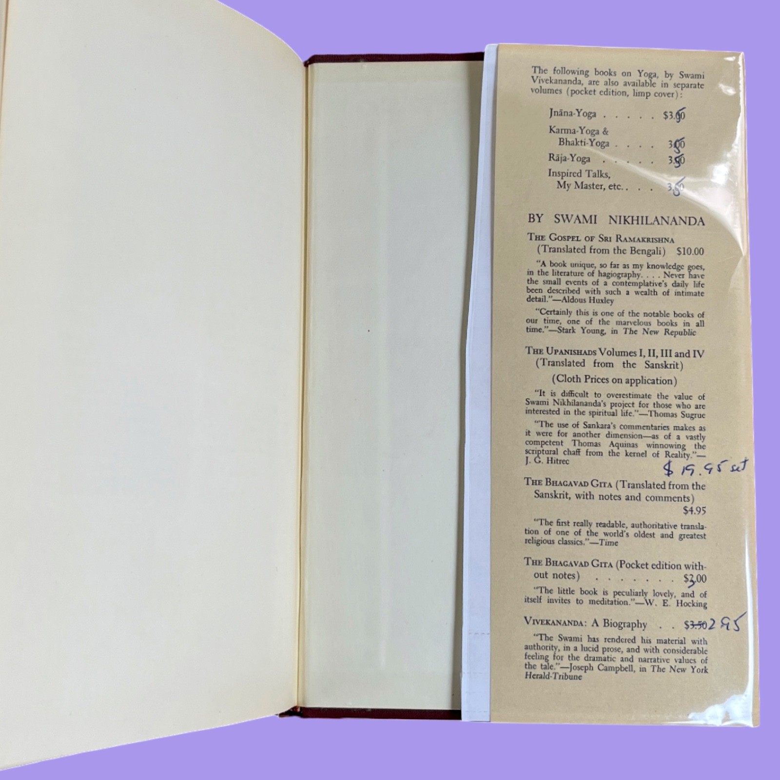 Vivekananda The Yogas and Other Works (1953 2nd Ed) Swami Nikhilananda HC DJ VG