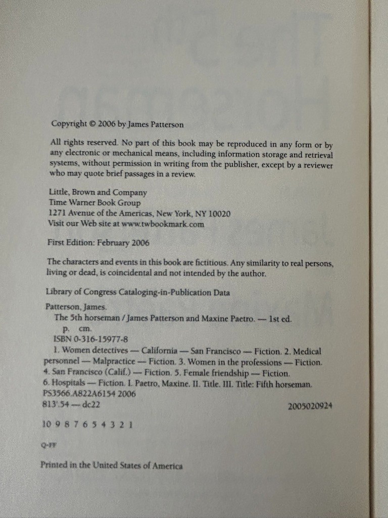 James Patterson, 2nd Chance; 5th Horseman; Alert; Sunday’s at Tiffany’s