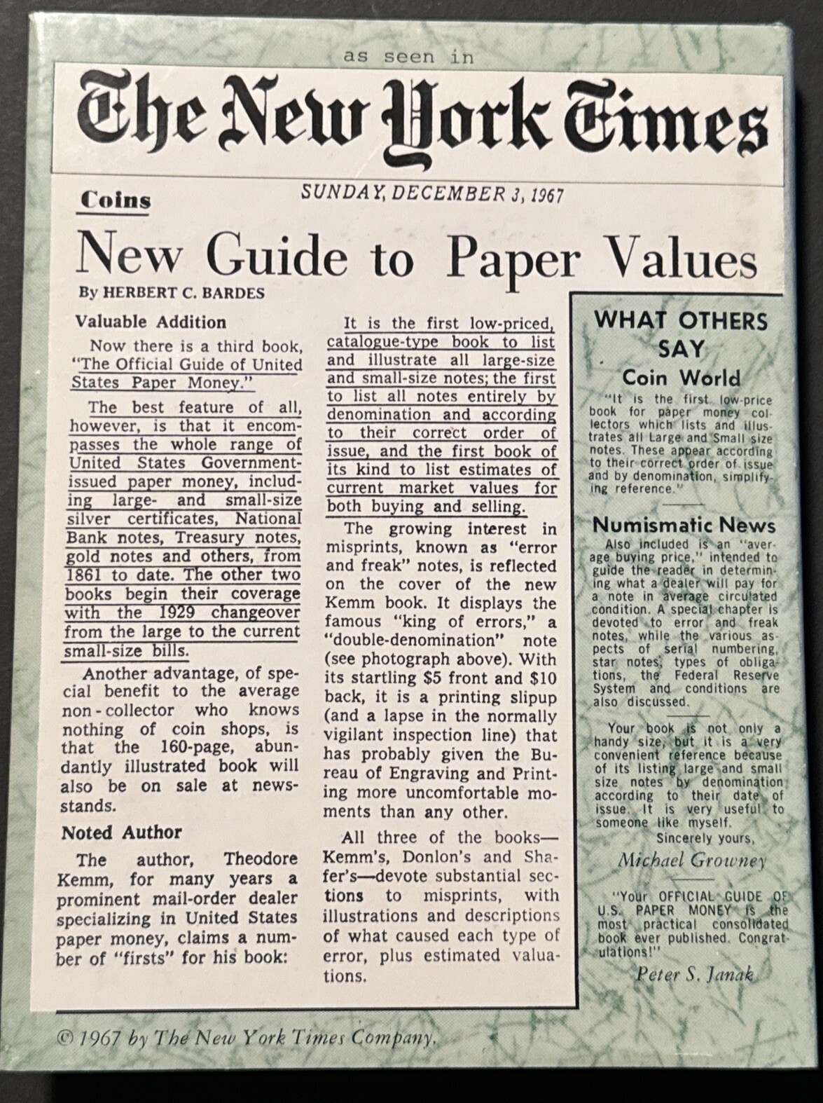 The Official Guide of United States Paper Money Mini SC Used 1968