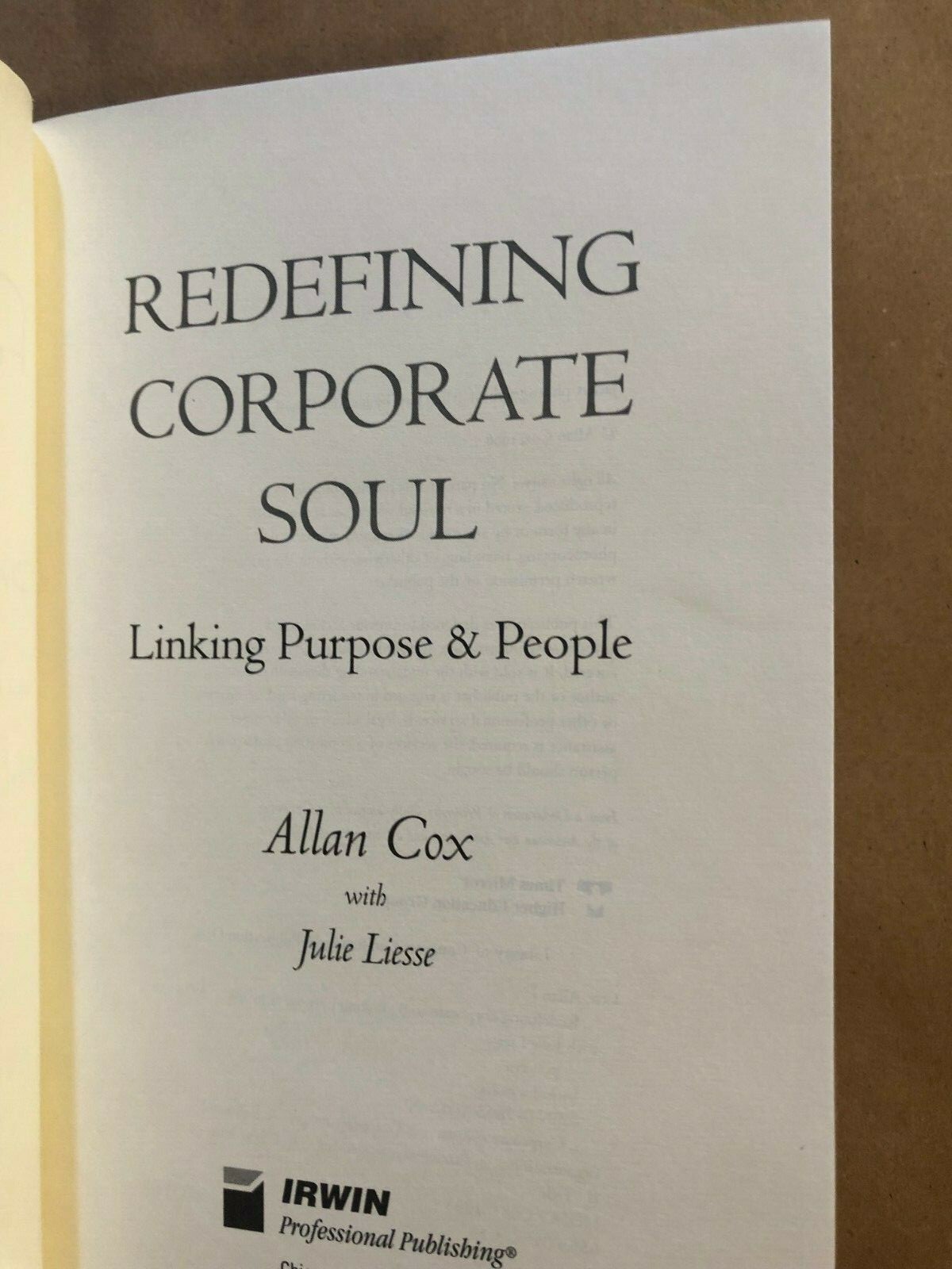 REDEFINING CORPORATE SOUL: by Allan Cox – Hardcover with Dust Jacket – SIGNED