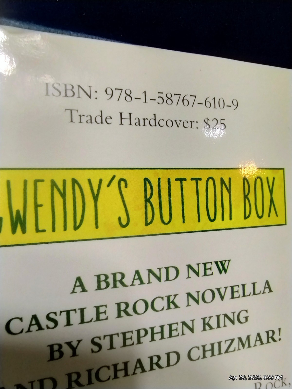 PRISTINE First Edition 2nd Printing“Gwendys‘ Button Box“ (2017)– Unread/As New