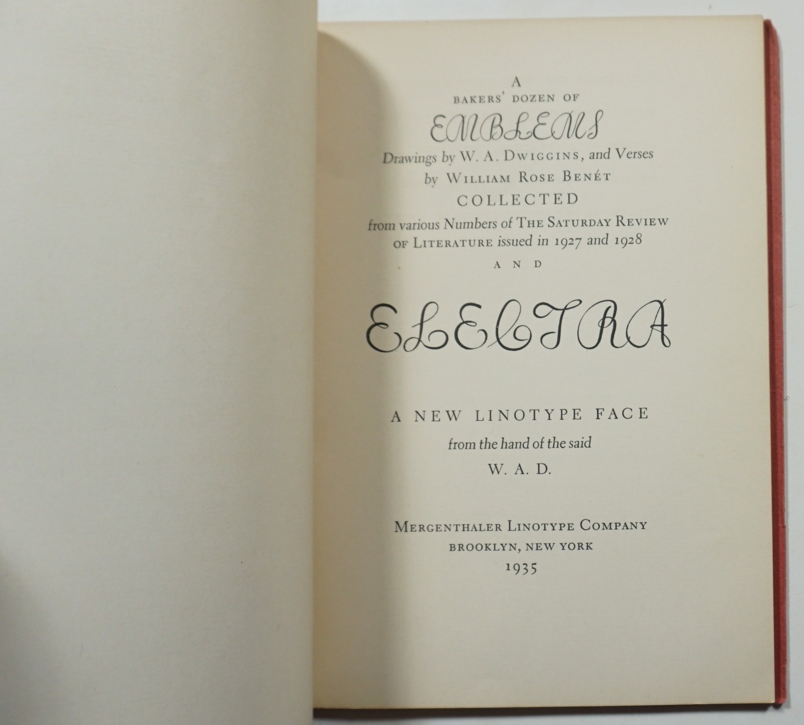 Emblems and Electra 1935 Dwiggins Benet Linotype Fonts Book Design