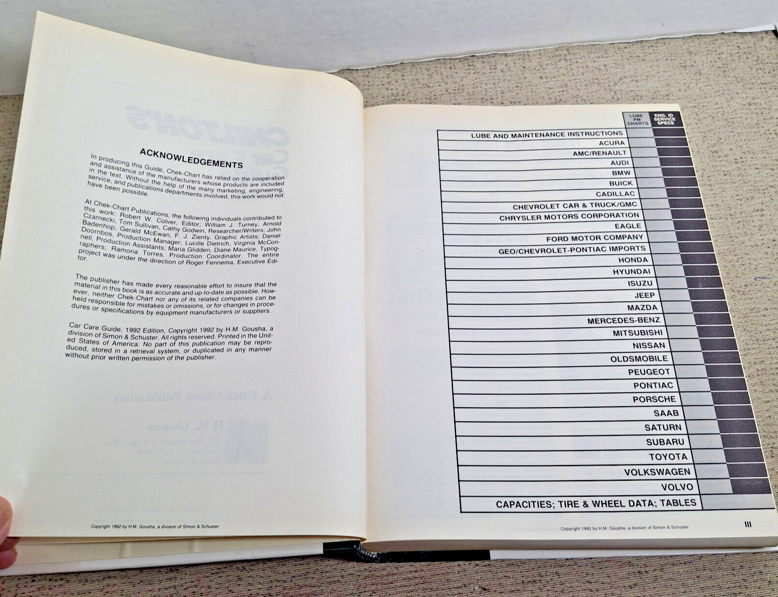 Hardback Chilton’s 1992 Car Care Guide,A Chek Chart Publication