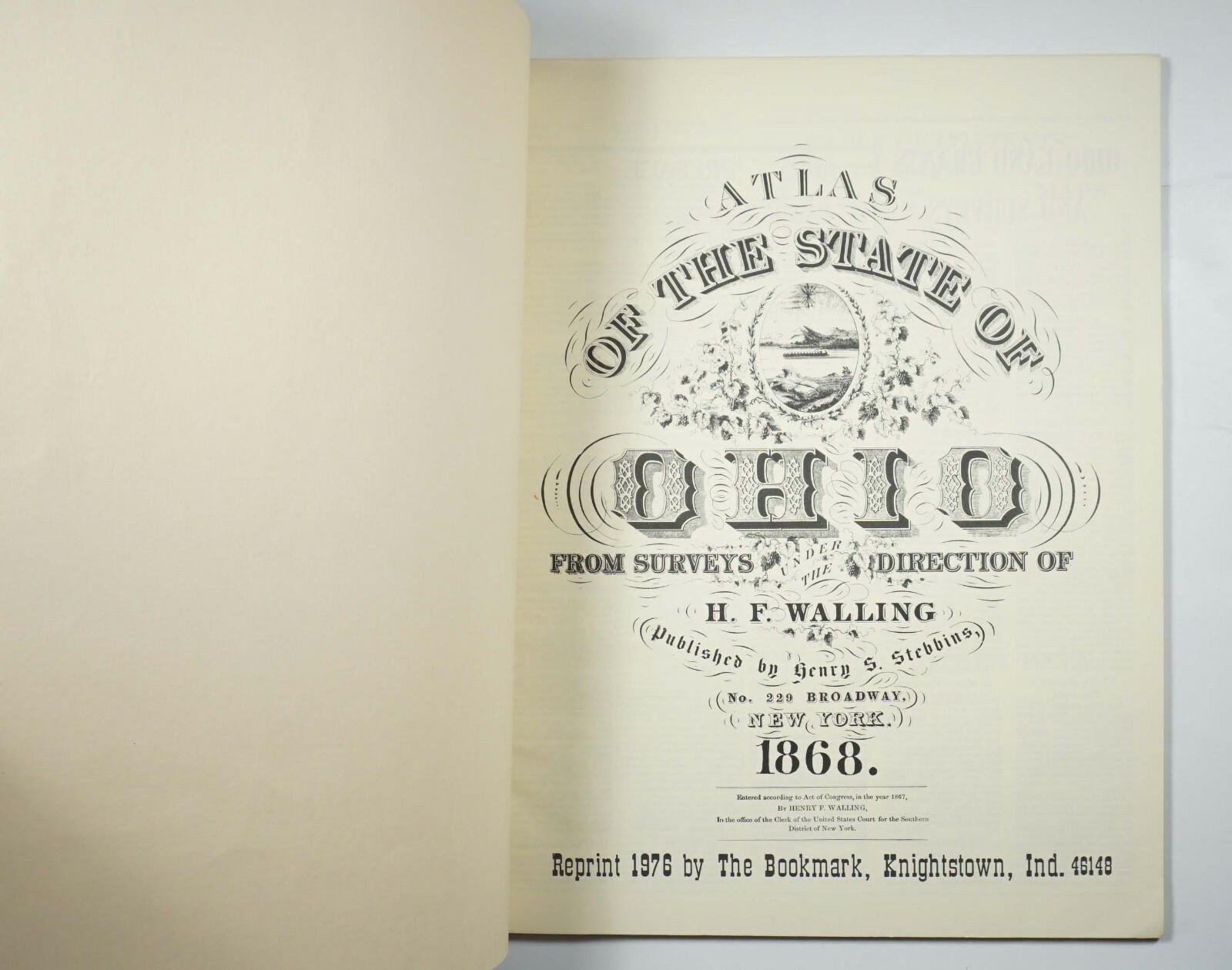 Atlas of the State of Ohio 1868 H.F. Walling RE 1976 Maps Folio
