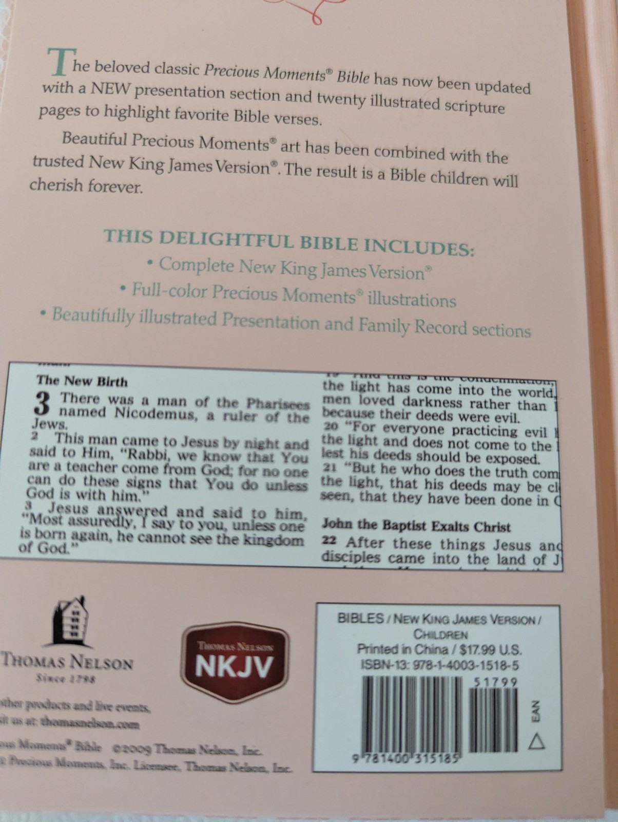 Precious Moments® Pink Small Hands Holy Bible NKJV Hardbound, Illustrated New