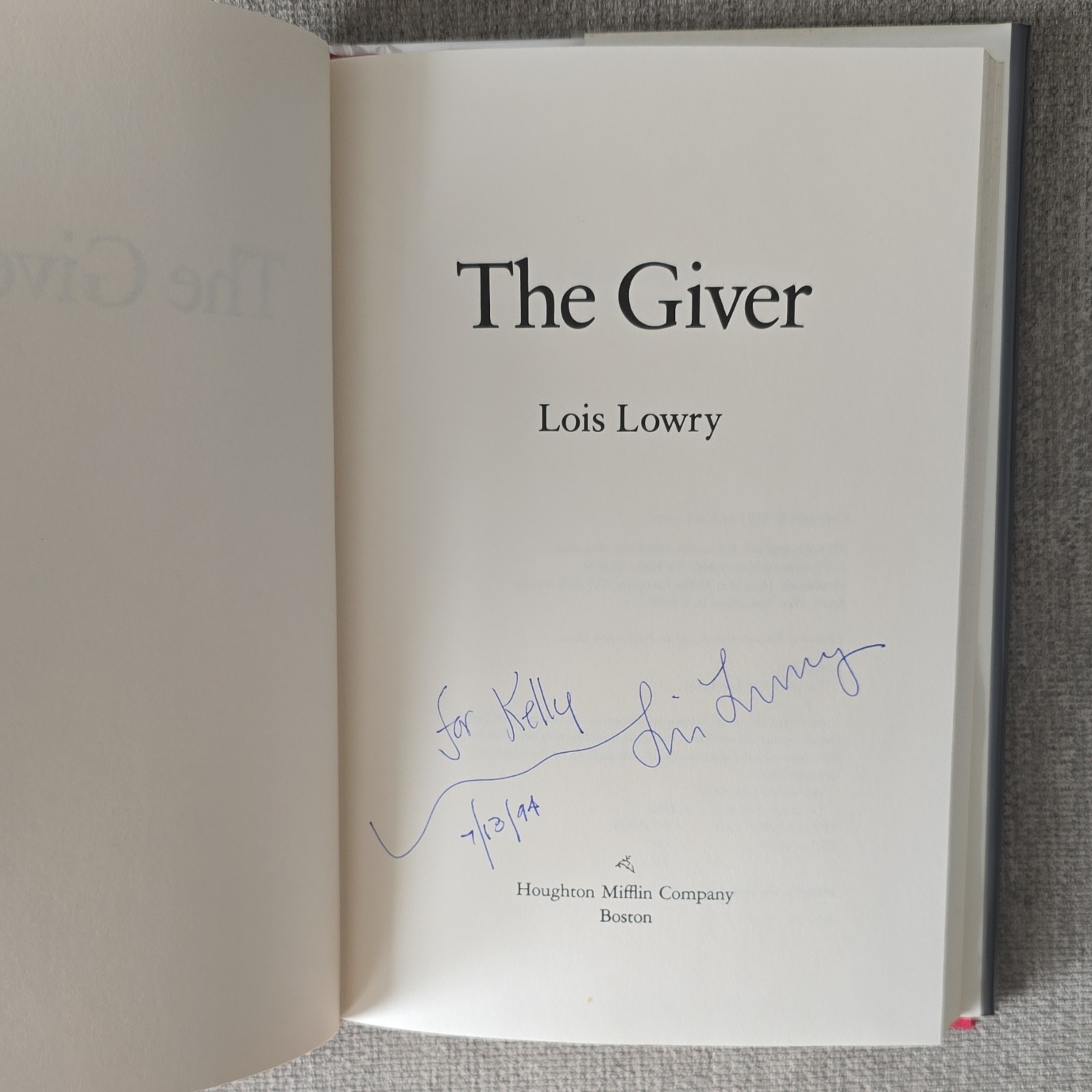 Signed 1993 The Giver by Lois Lowry Hardcover Houghton Mifflin Signed DJ