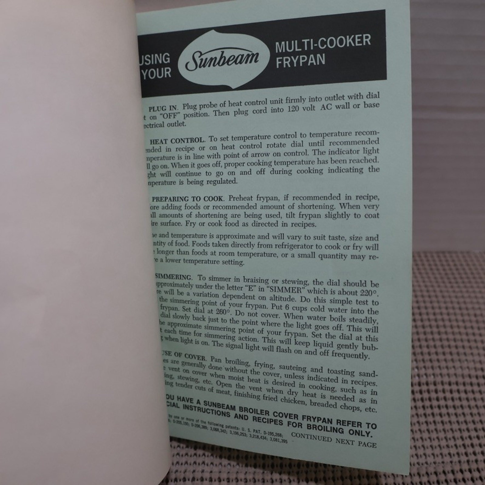 Vintage Sunbeam Portable Electric Cookery Cookbook Recipes 1970