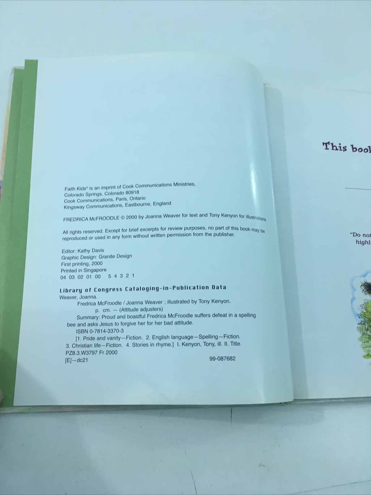 Fredrica McFroodle – Joanna Weaver (2004, Hardcover) Attitude Adjusters Series