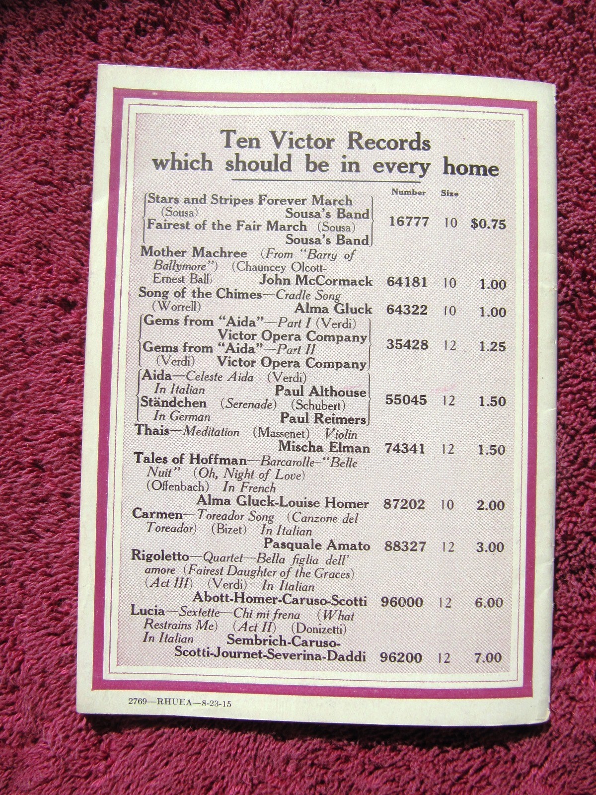 New VICTOR RECORDS Oct 1915 BROADWAY HIT TRILBY Taylor Holmes Victrola CATALOG
