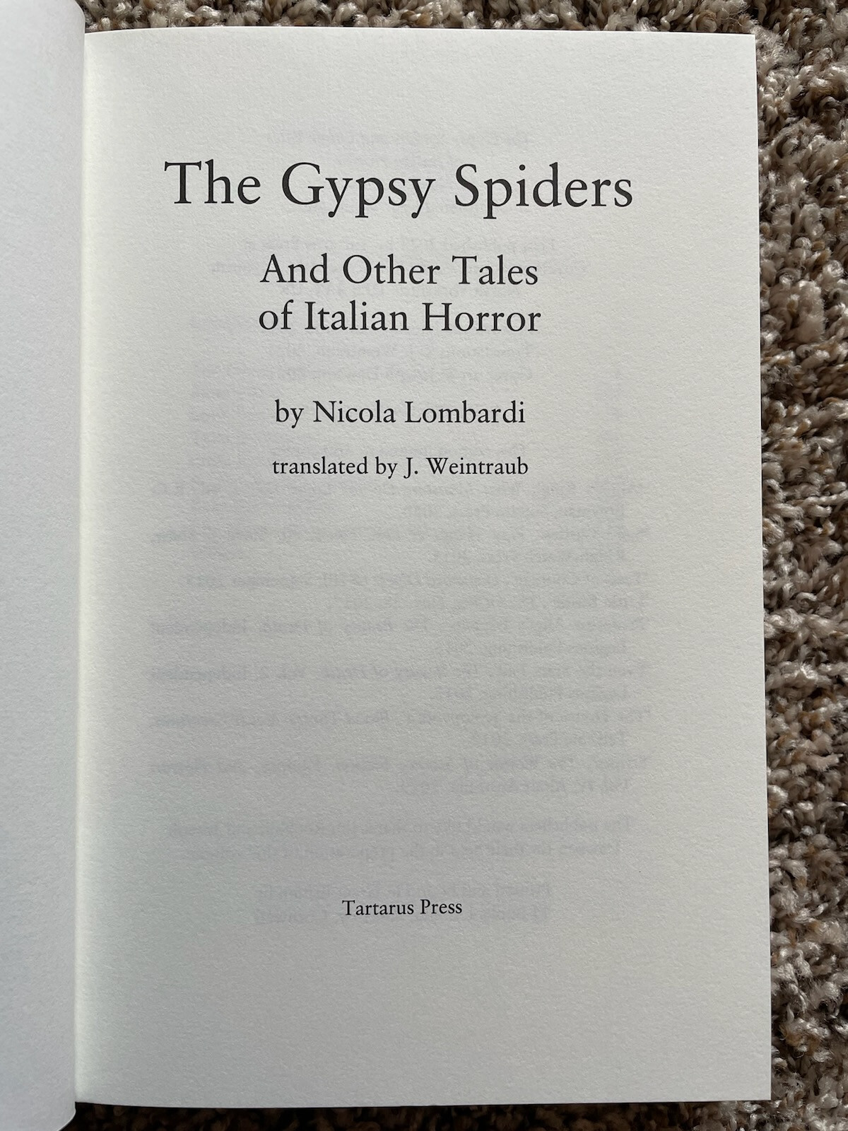 THE GYPSY SPIDERS and OTHER TALES of ITALIAN HORROR Nicola Lombardi Tartarus HC