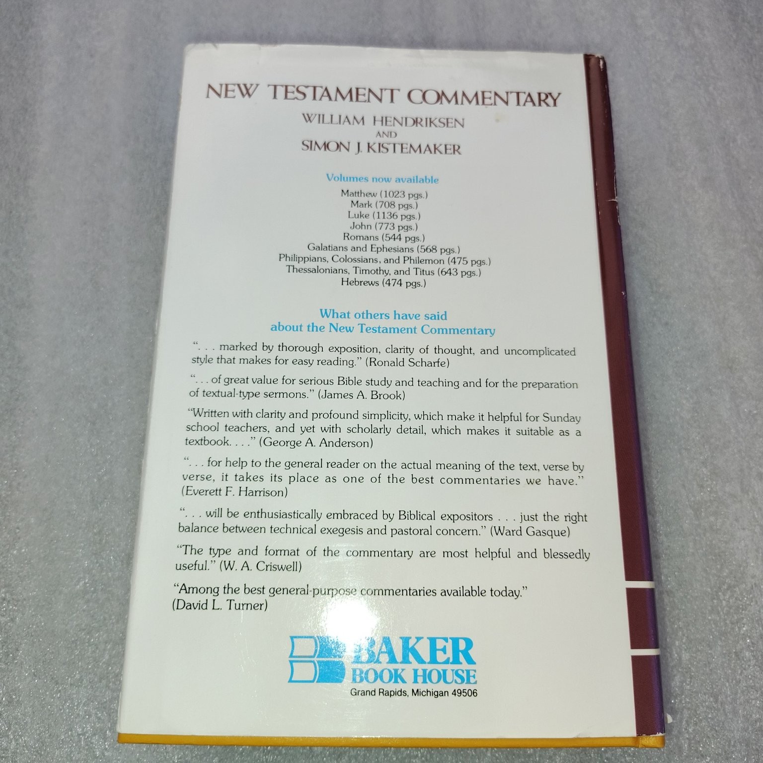 The Gospel of John Hendriksen 1953 New Testament Commentary Baker Book House