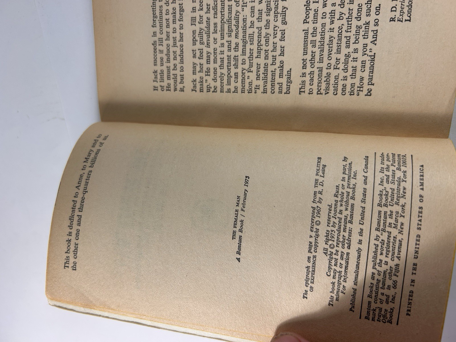 The Female Man Joanna Russ 1975 Bantam First Edition Paperback Feminist Sci-Fi