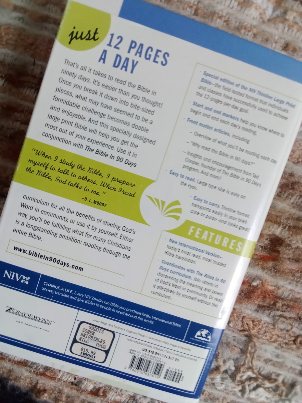 The Bible in 90 Days: Cover to Cover in 12 Pages a Day (New International – GOOD