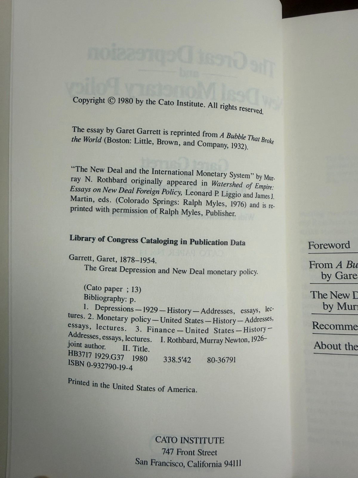 CATO Paper No. 13 The Great Depression and New Deal Monetary Policy 1980 PB