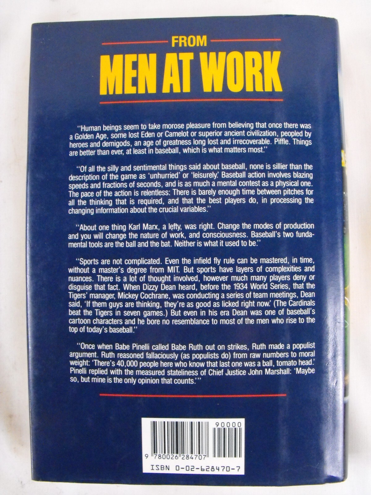 Men at Work : The Craft of Baseball by Signed by George F. Will (1990, HC) 1st