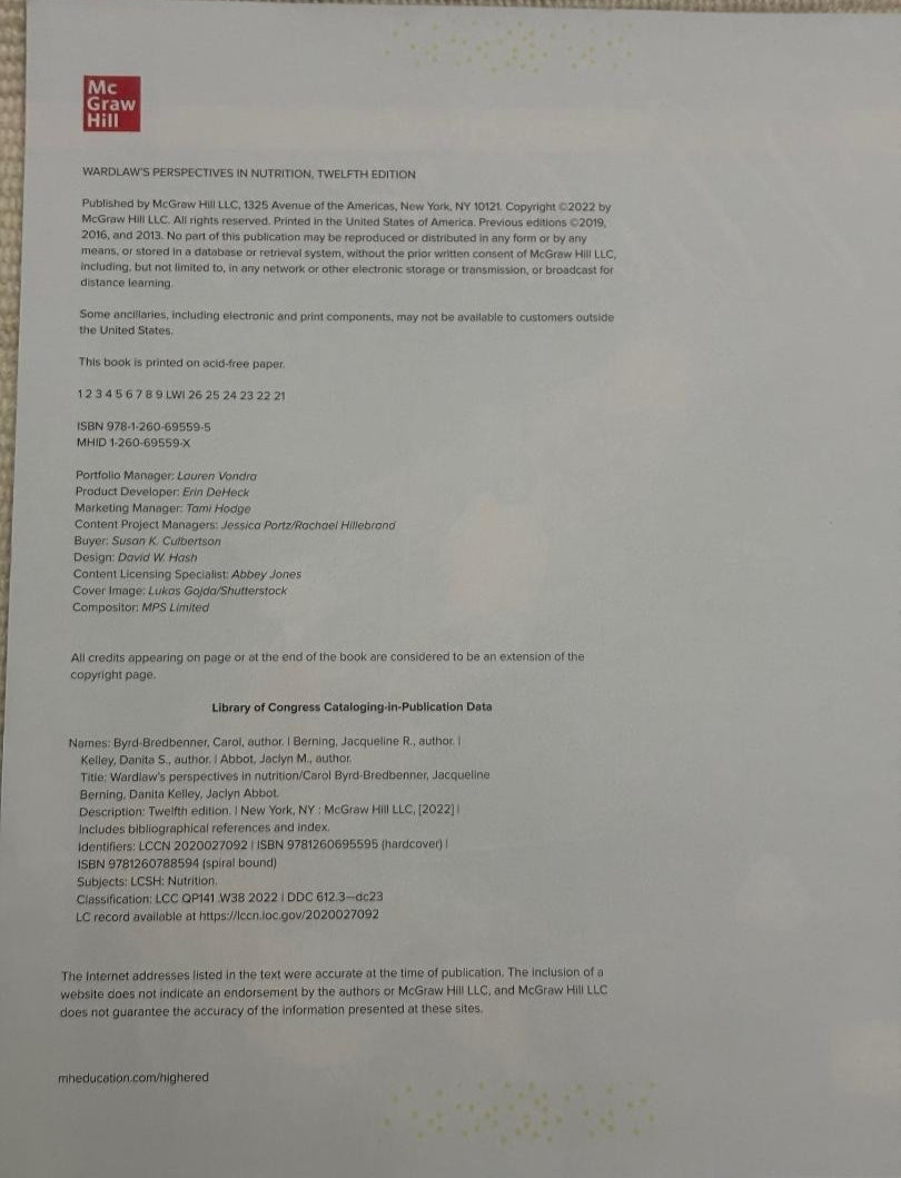 Wardlaw’s Perspectives in Nutrition, 12e (Looseleaf) by Danita Kelley…