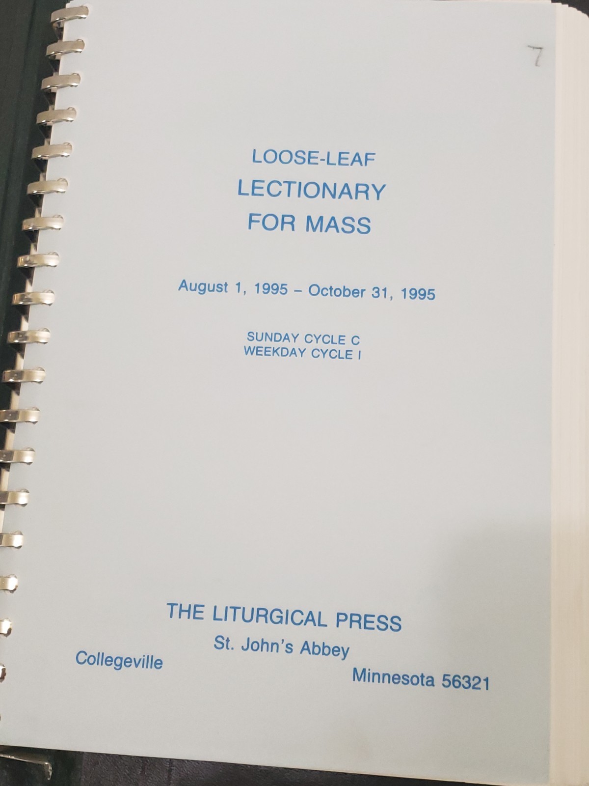 Lectionary for Mass – Loose Leaf – 1996 – Liturgical Press Marriage & The Sick