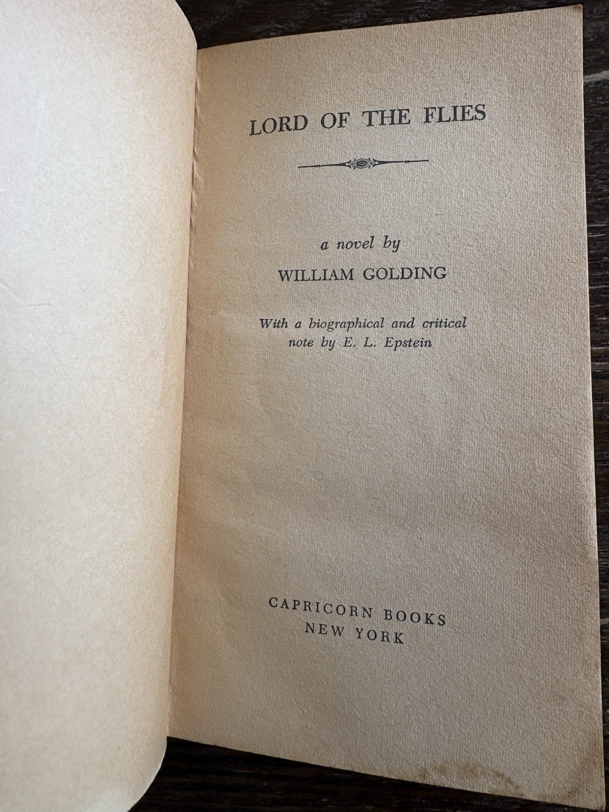 Lord of the Flies by William Golding 1959 Vintage Capricorn Paperback Edition