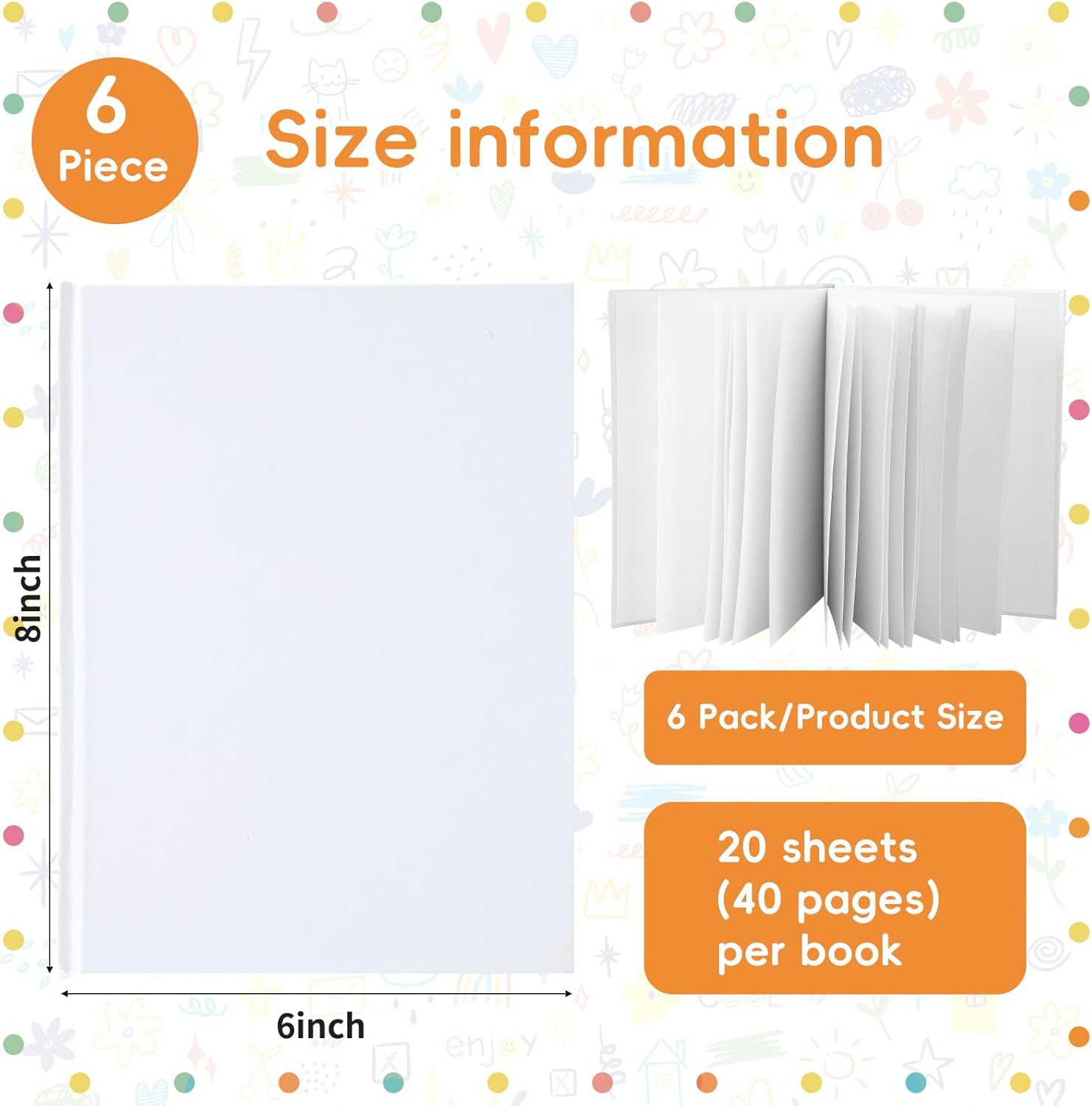 6 Pack Hardcover Blank Books 6×8 Inch, 40 Pages for Kids Stories and Sketches