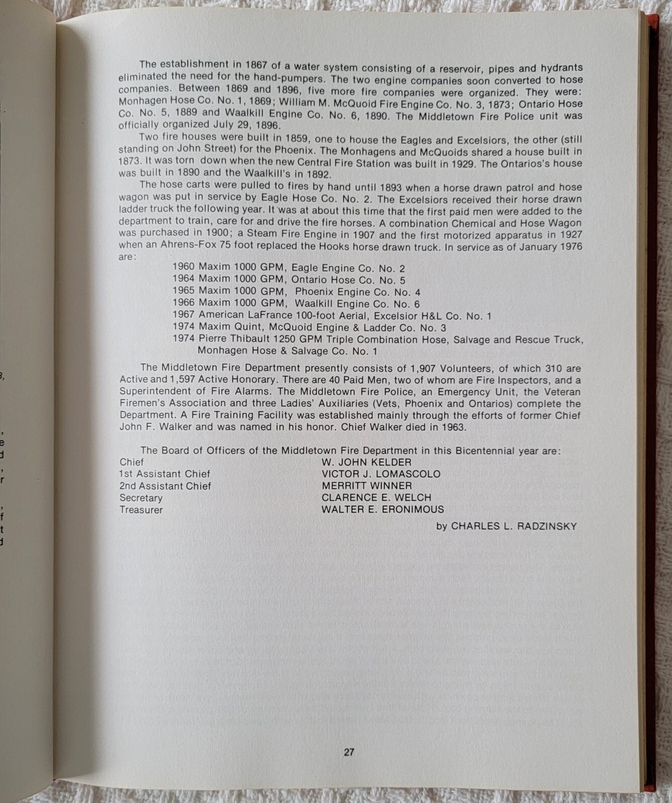 Orange County (New York) Firemen In-Service – HC – 172 Pages – June 1976 – Nice
