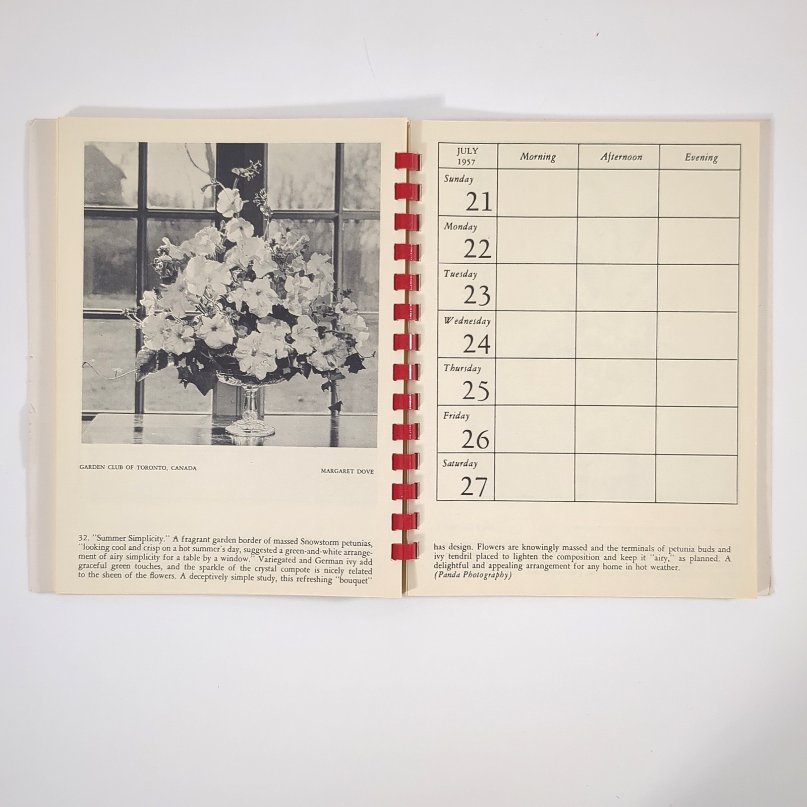 Flower Arrangement Calendar 1957 Floral Design Planner Box Helen Van Pelt Wilson