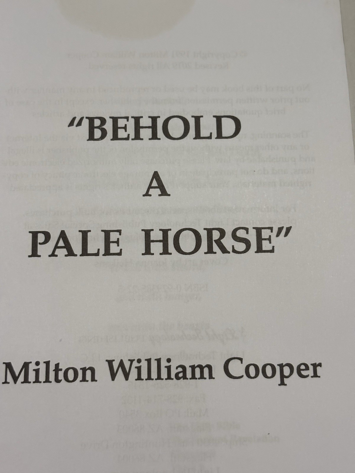 Behold a Pale Horse by William Cooper ~ 2019 Revision