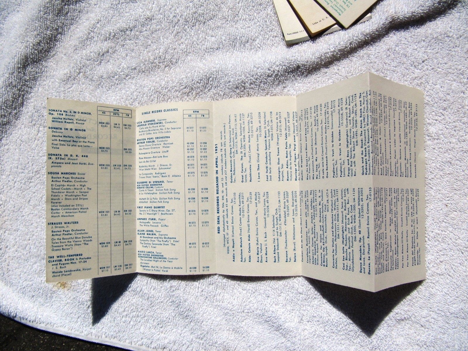 June 1951 RCA VICTOR Red Seal Records Supplement RECORD CATALOG LP 33 45 78