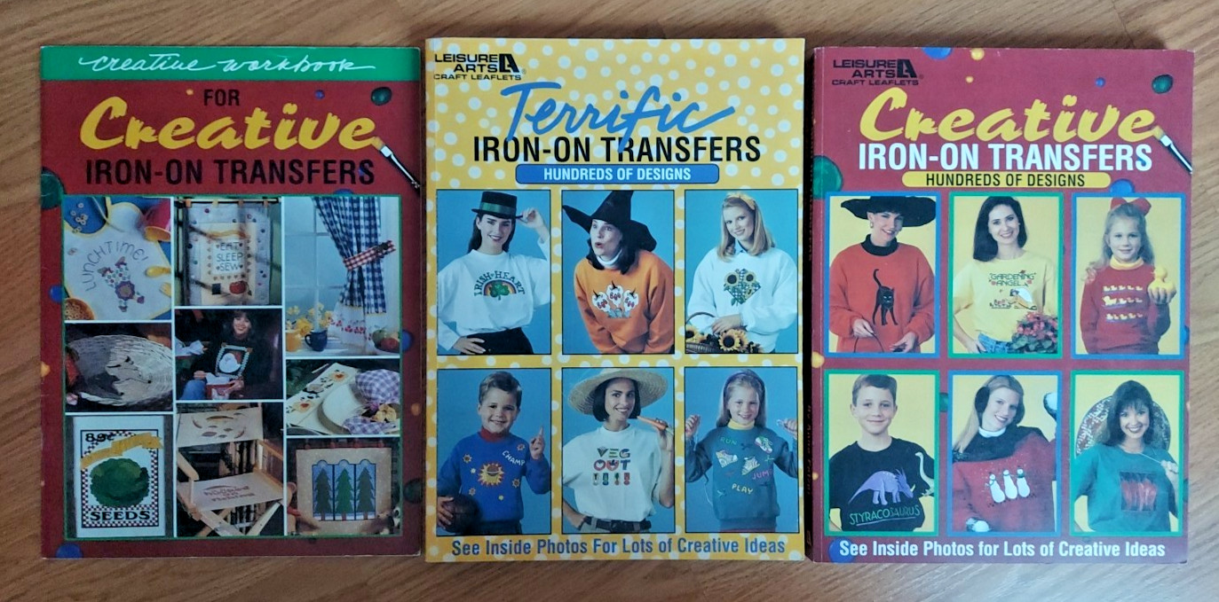 Creative Iron-On Transfers Leisure Arts Craft Leaflets Hundreds of Designs Books