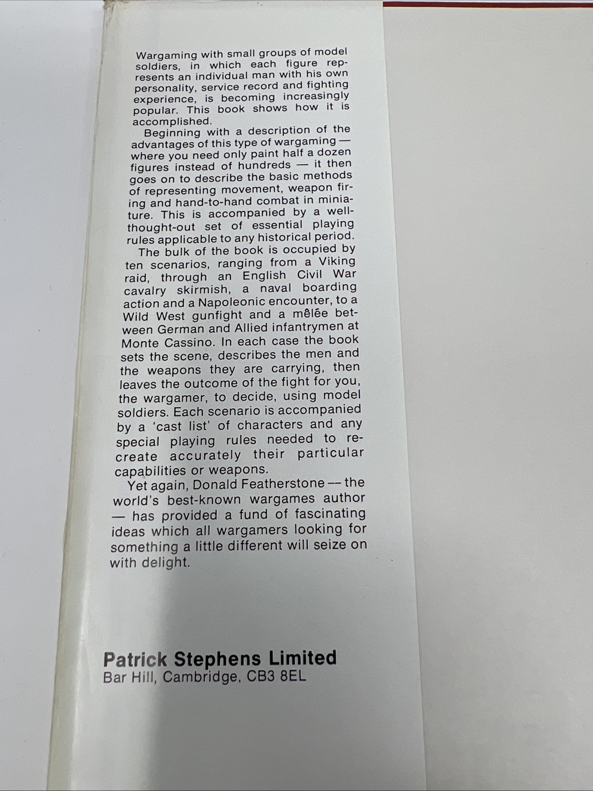 Skirmish Wargaming -Donald Featherstone Very Good Hardcover and Dust Jacket