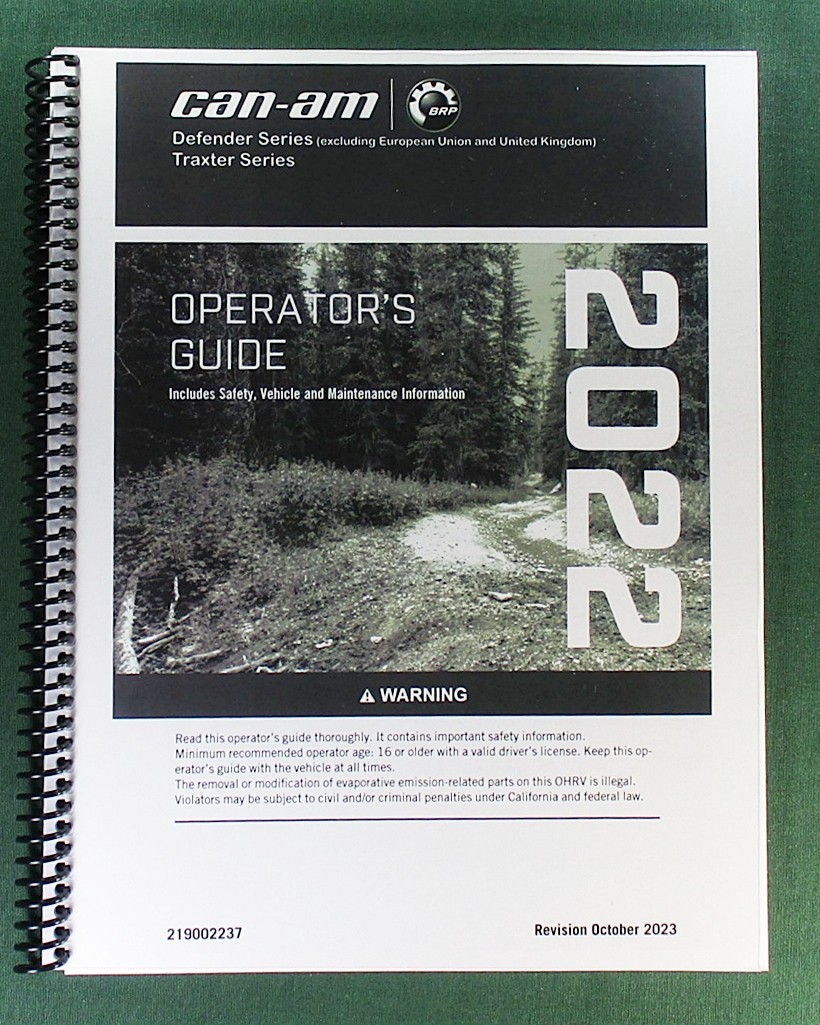 2022 Can-Am Defender DPS HD9 Owner’s Manual: 256 Pages & Protective Covers!