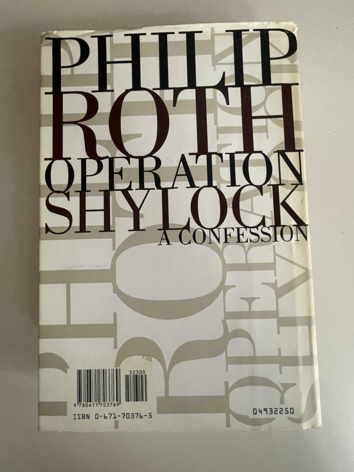 Operation Shylock – A Confession by Philip Roth- 1st Edition 1st Printing HC DJ