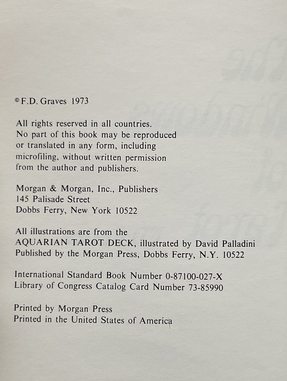 The Windows of Tarot F. D. Graves Morgan & Morgan 1973 Book Trade PB VGC