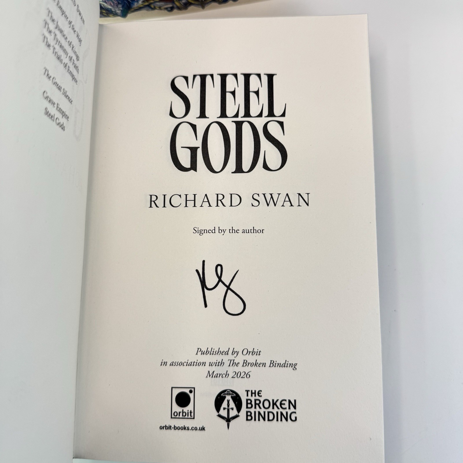 Steel Gods Richard Swan Hand Signed The Broken Binding Edition w/ Trading Card