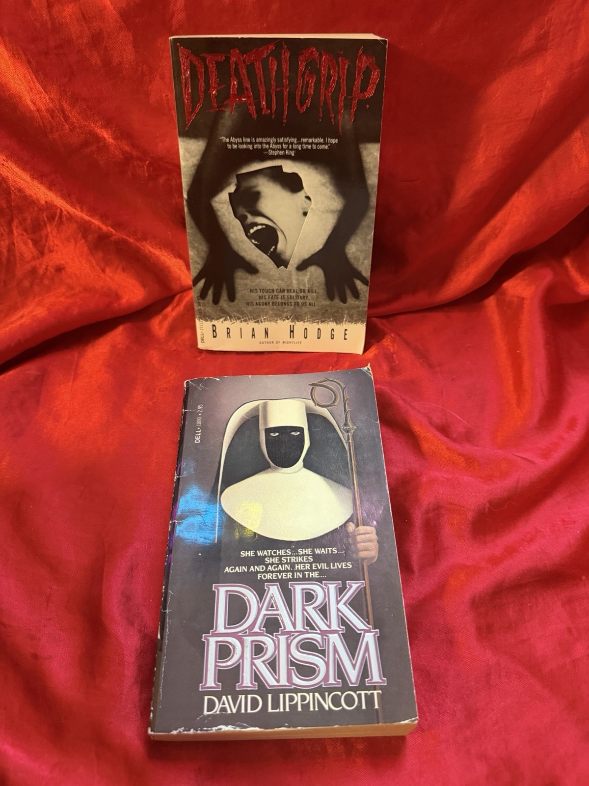 LOT of 2 VINTAGE HORROR PAPERBACKS F/HELL! Dark Prism & Death Grip (Dell/Abyss)