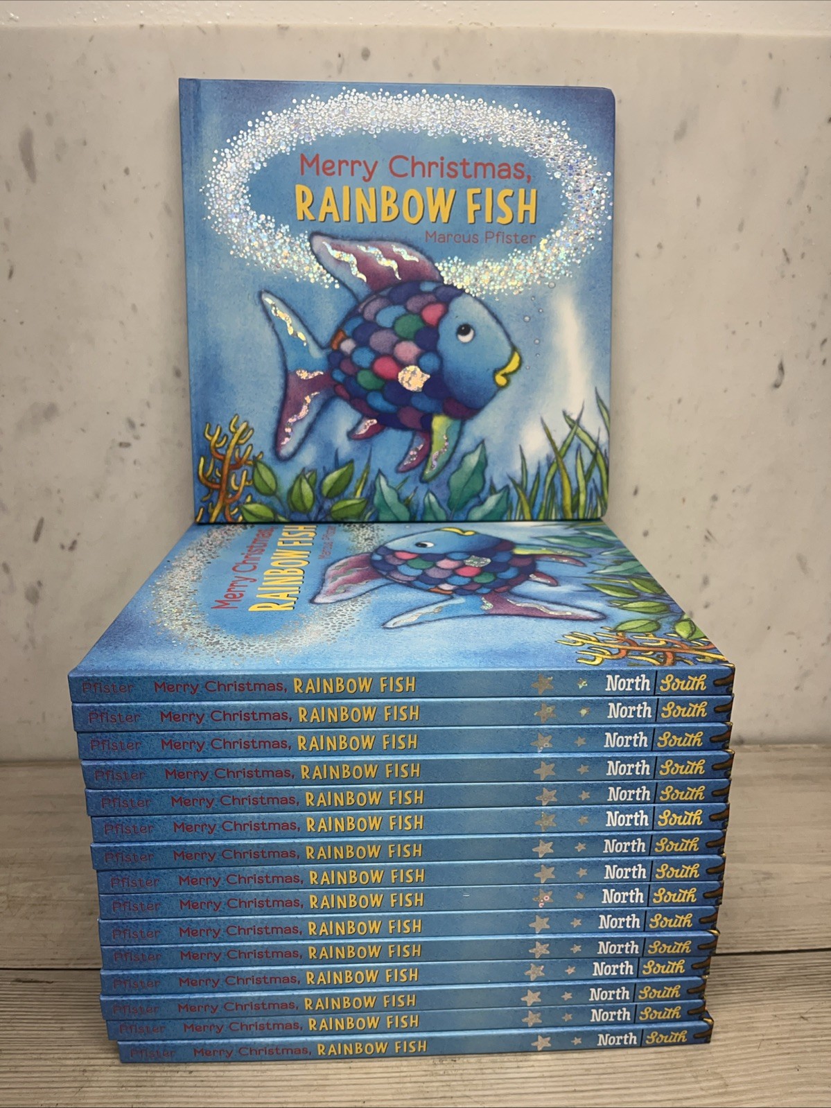 Lot Of 16 Merry Christmas Rainbow Fish, HC Books, By Marcus Poster