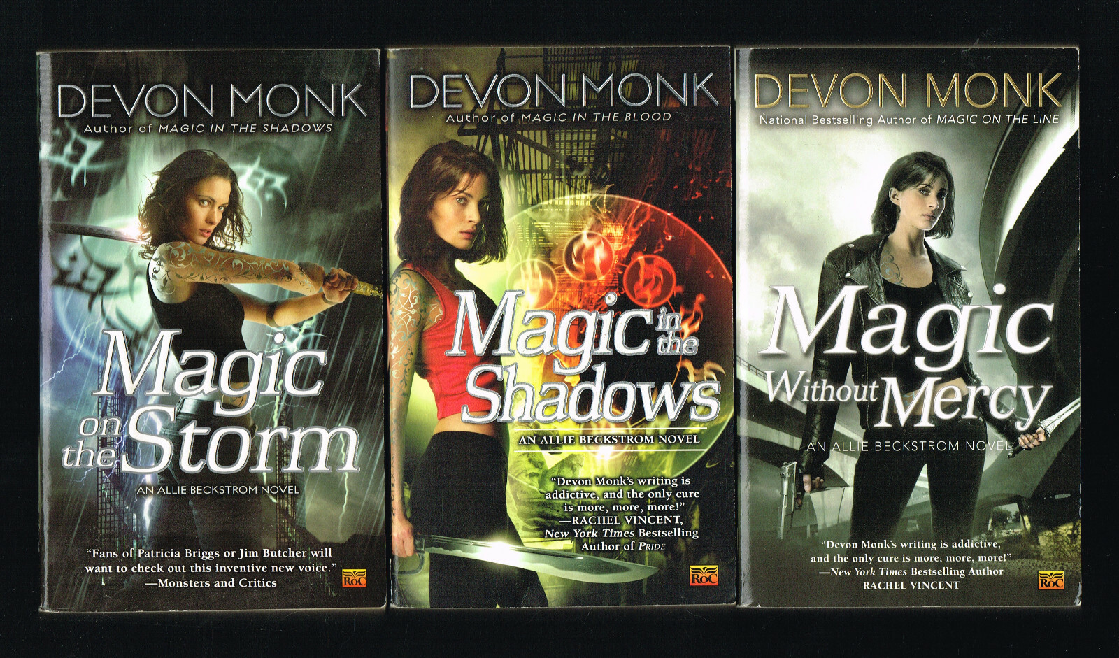 Devon Monk 3 Paperbacks Magic on the Storm,Magic Without Mercy,Magic in the Shad