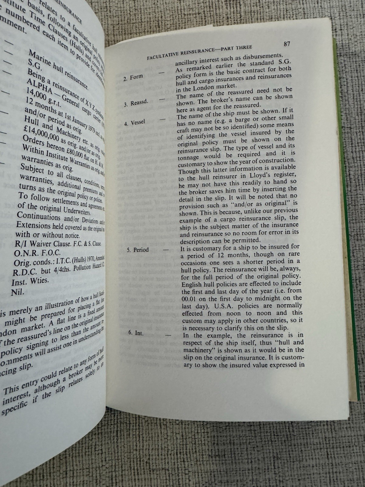 Marine Reinsurance 1981 1st Ed Robert Brown Peter Reed Hardcover Insurance