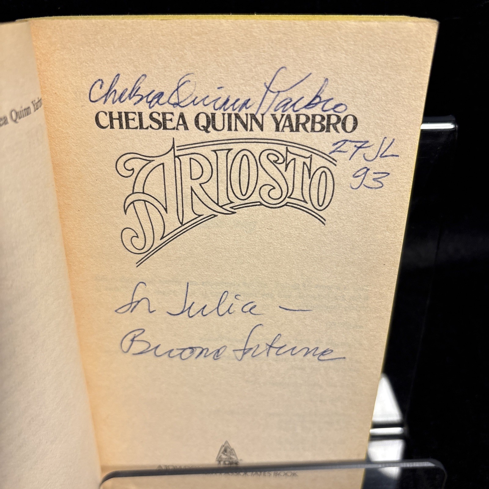Ariosto SIGNED by Chelsea Quinn Yarbro 1988