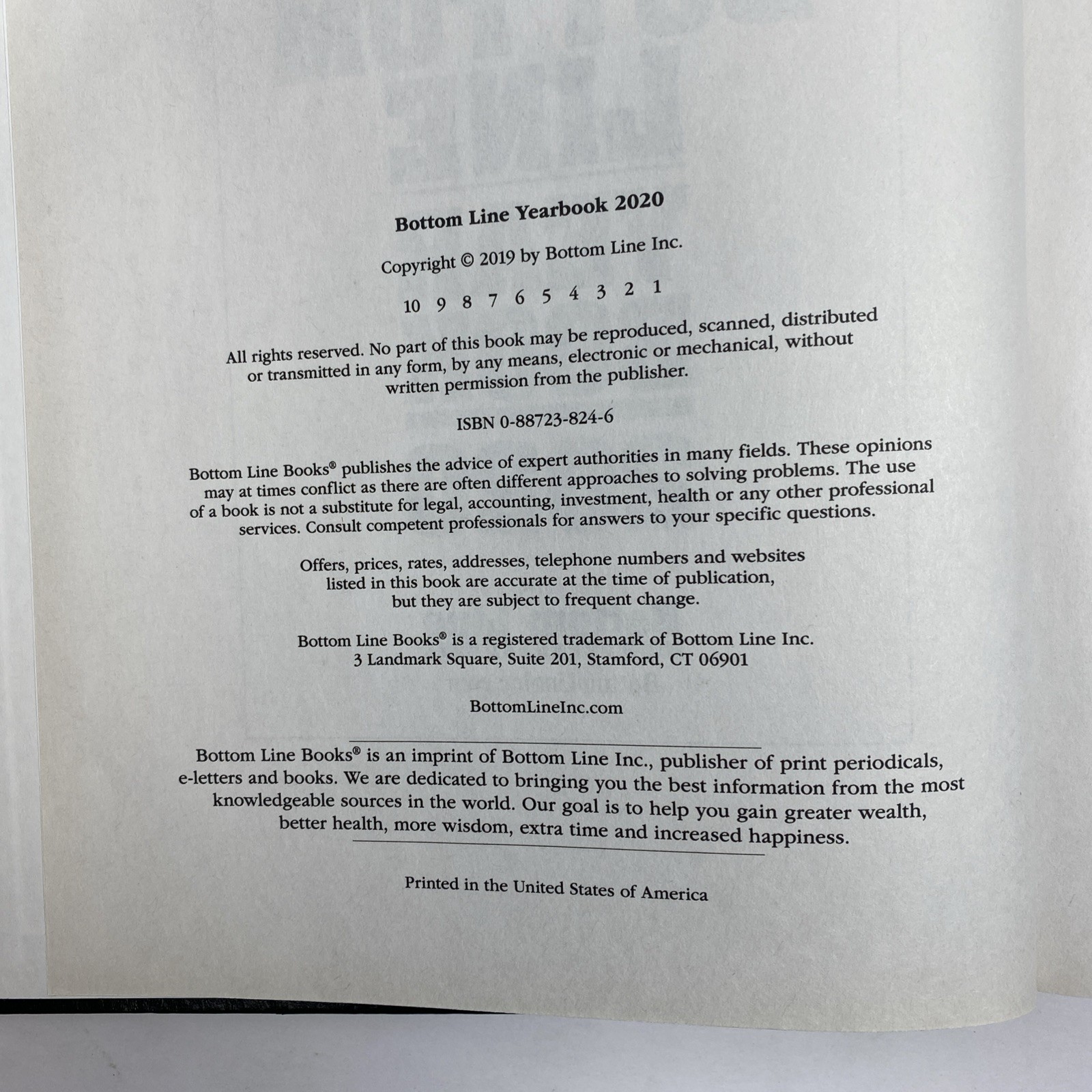 Bottom Line Yearbook 2020 Editors of Bottom Line Personal VG HC 0‑88723‑824‑6