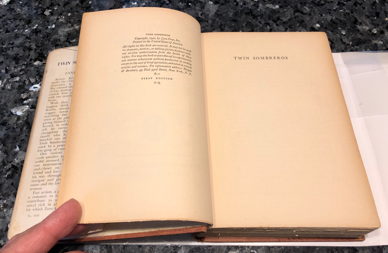 TWIN SOMBREROS By ZANE GREY 1ST ED.,1ST PRINT 1941, G+ ACTION WESTERN
