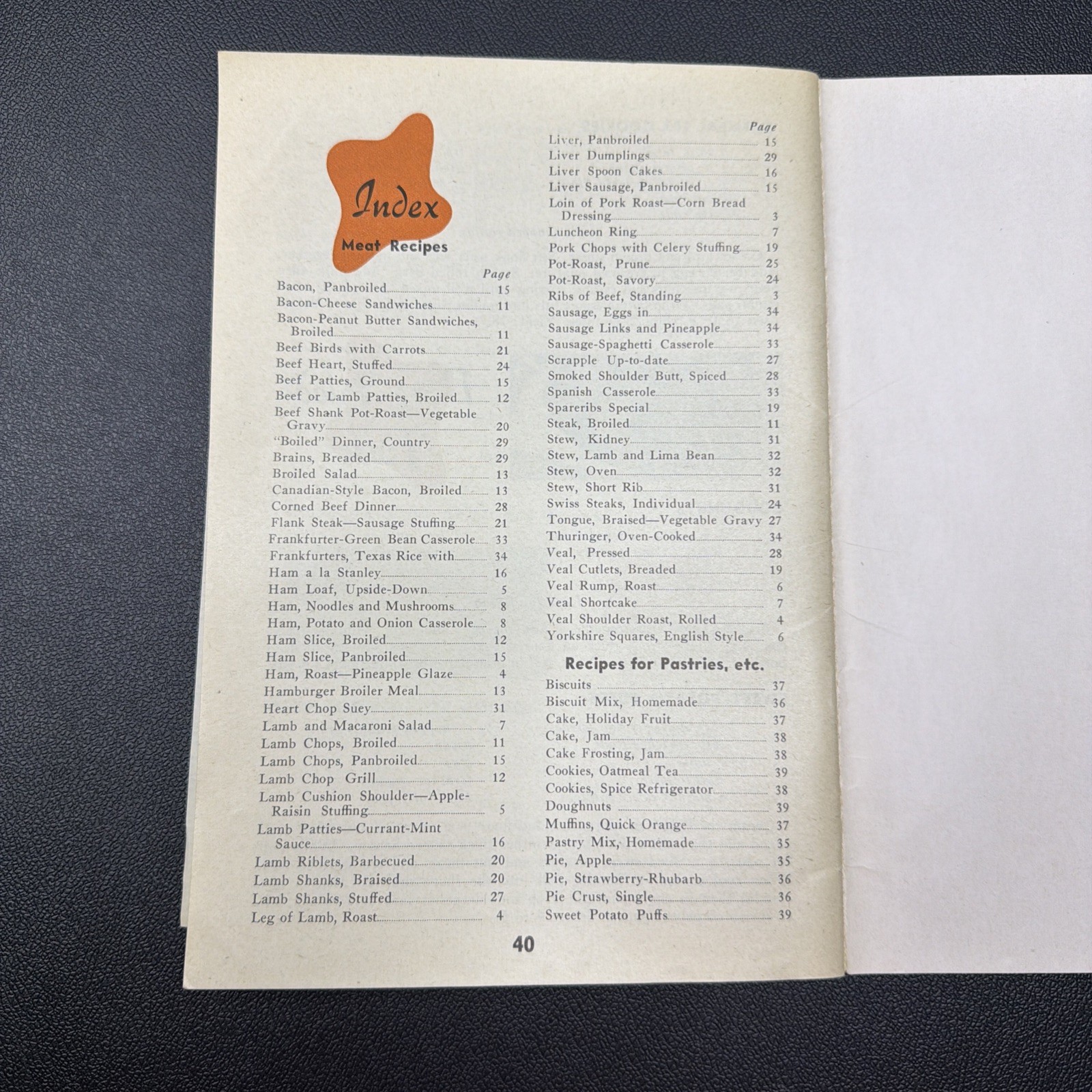 Vintage „Easy Meat Recipes“ Cookbook 1940’s 39 pages beef pork lamb