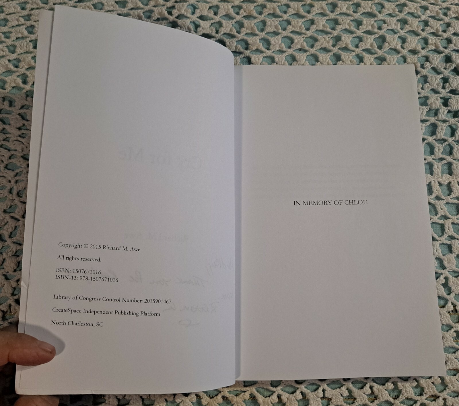 Cry For Me by Richard M. Awe, Feb 2015, SIGNED by Author, 221 pages, softcover