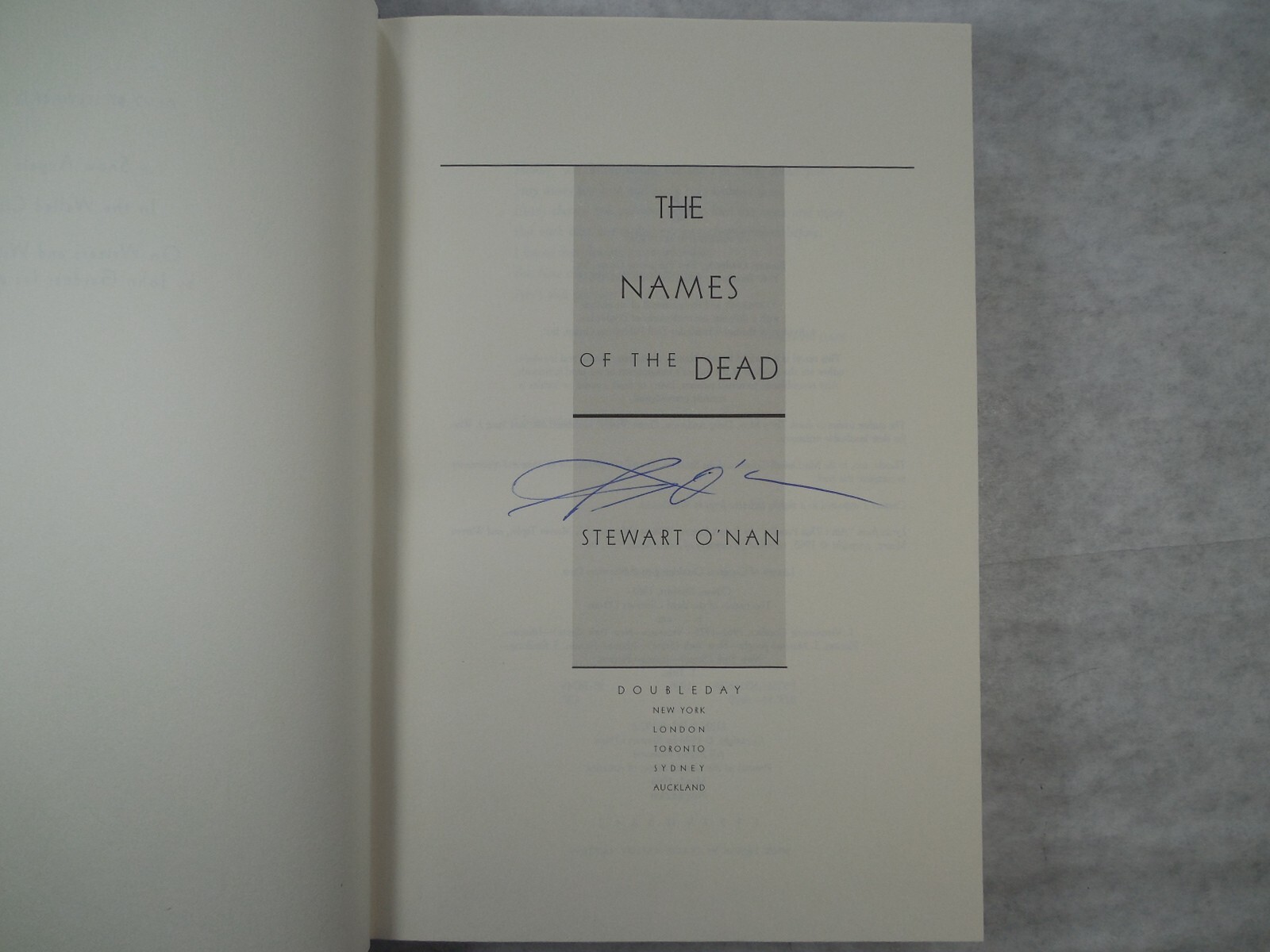 The Names of the Dead A Novel by Stewart O Nan, 1996, 1st Ed, 1st Pr, SIGNED