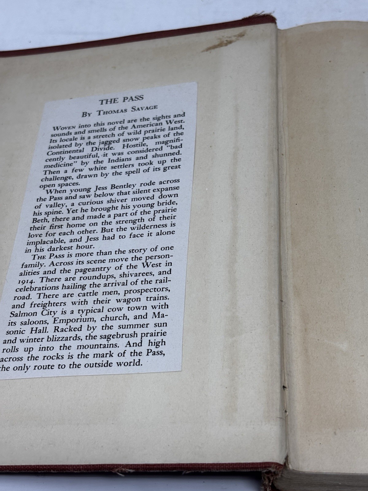 The Pass HC 1944 VTG 1st Edition 269 pgs Thomas Savage READ